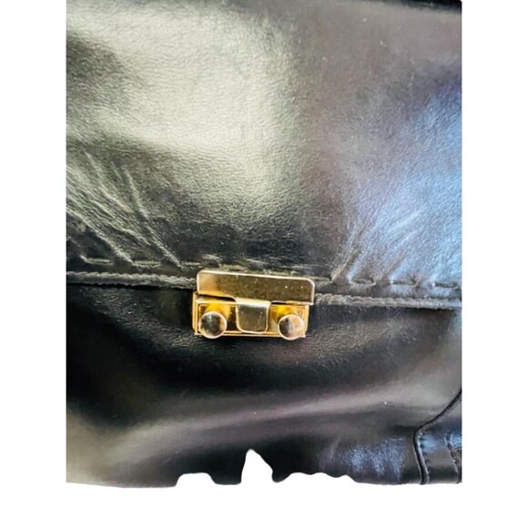 Vintage Shoulder Bag Black Leather Double Handle Strap 13" x 10" x 3 1/2" - Picture 6 of 16